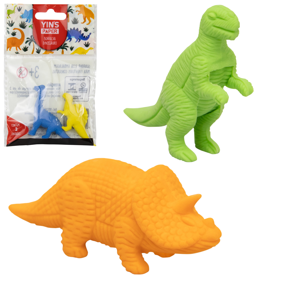 BORRACHA ESCOLAR DINOSSAURO YINS PAPER COM 2 PECAS