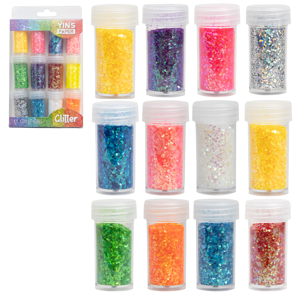 GLITTER COLORS YINS PAPER COM 12 CORES NO POTE 3G