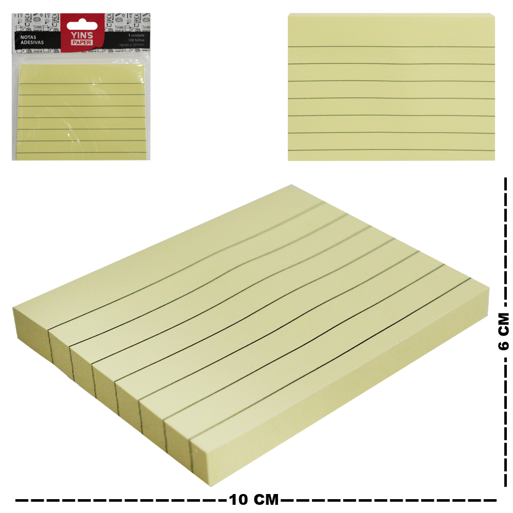 BLOCO DE ANOTACAO STICKER RETANGULAR PAUTADO YINS PAPER COM 100 FOLHAS 10,1X7,6CM