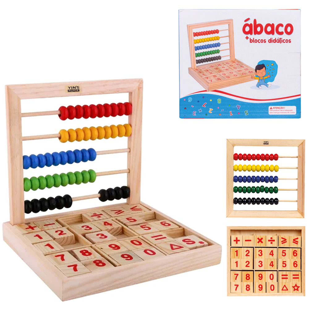 ABACO + 30 BLOCOS DIDATICO DE MESA DE MADEIRA YINS PAPER