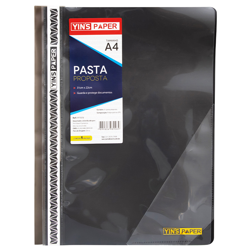 PASTA PROPOSTA A4 DE PLASTICO MULTIUSO PRETA YINS PAPER 31X22CM