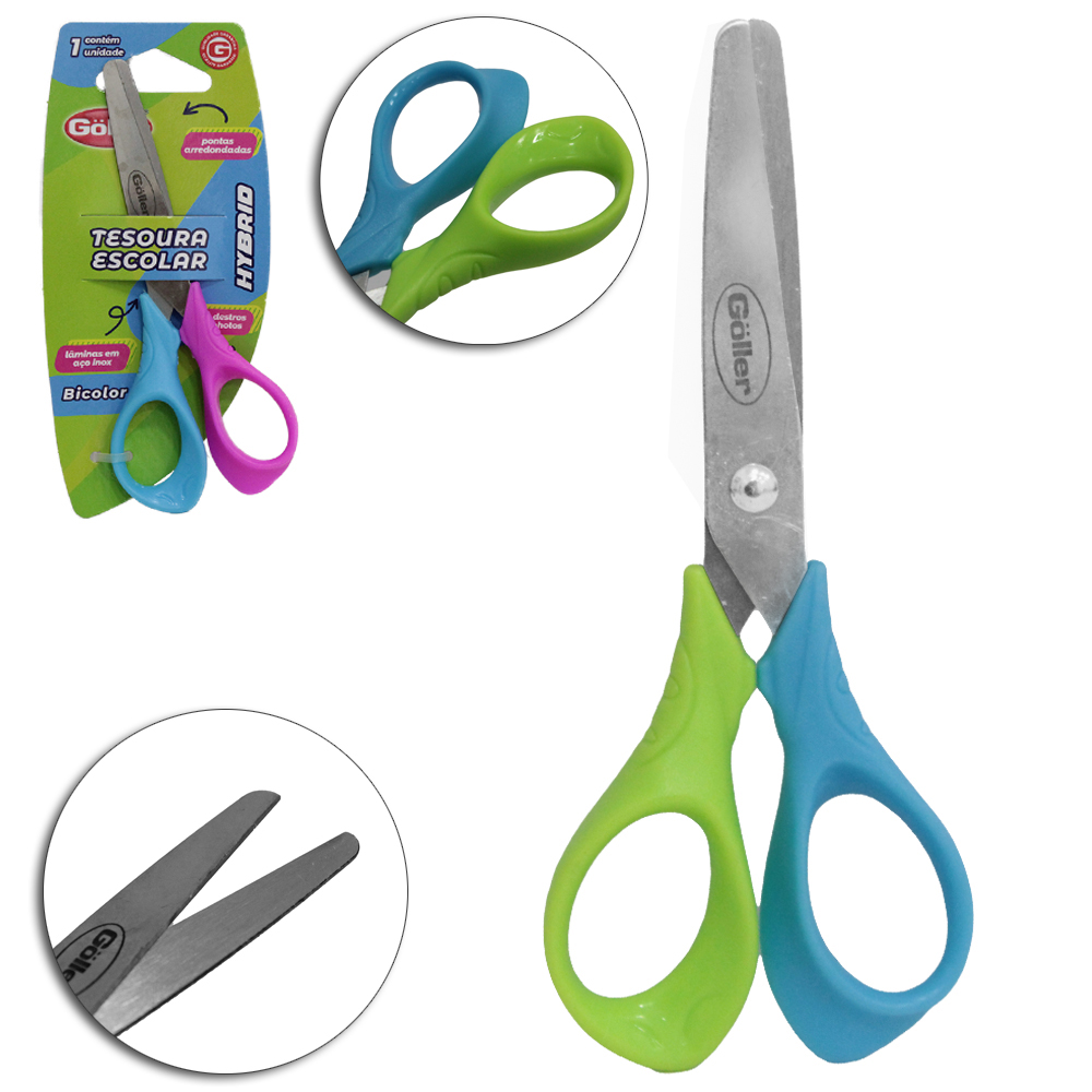 TESOURA ESCOLAR DE INOX HYBRID 5'' BICOLOR