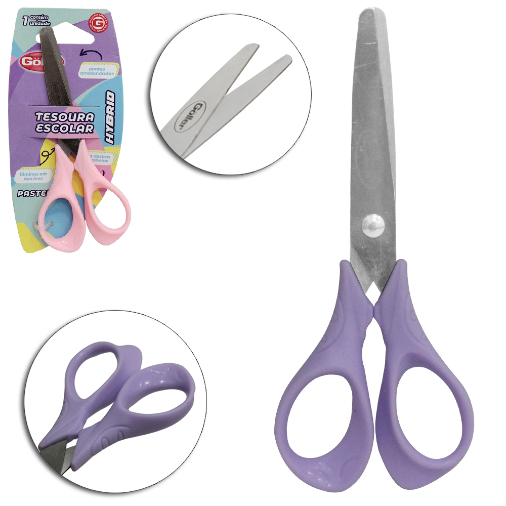 TESOURA ESCOLAR DE INOX HYBRID 5'' PASTEL