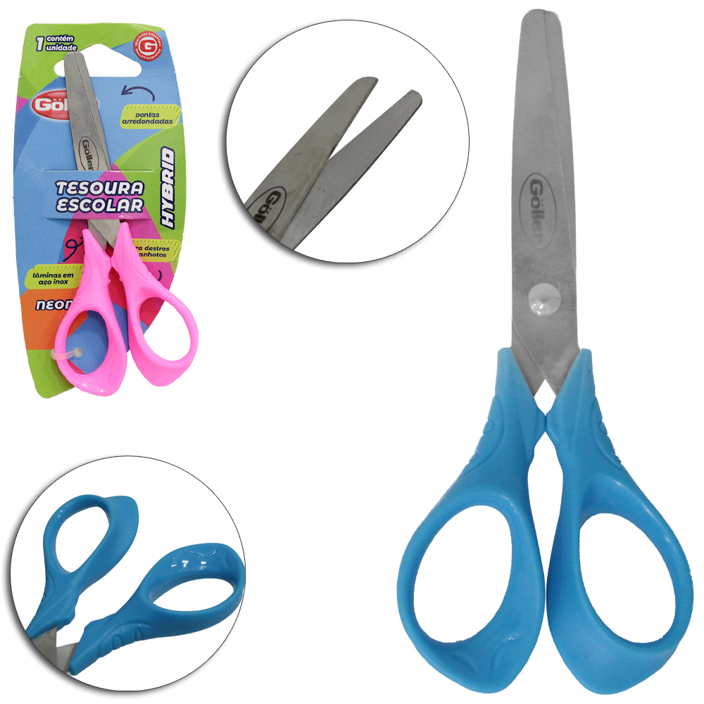 TESOURA ESCOLAR DE INOX HYBRID 5'' NEON