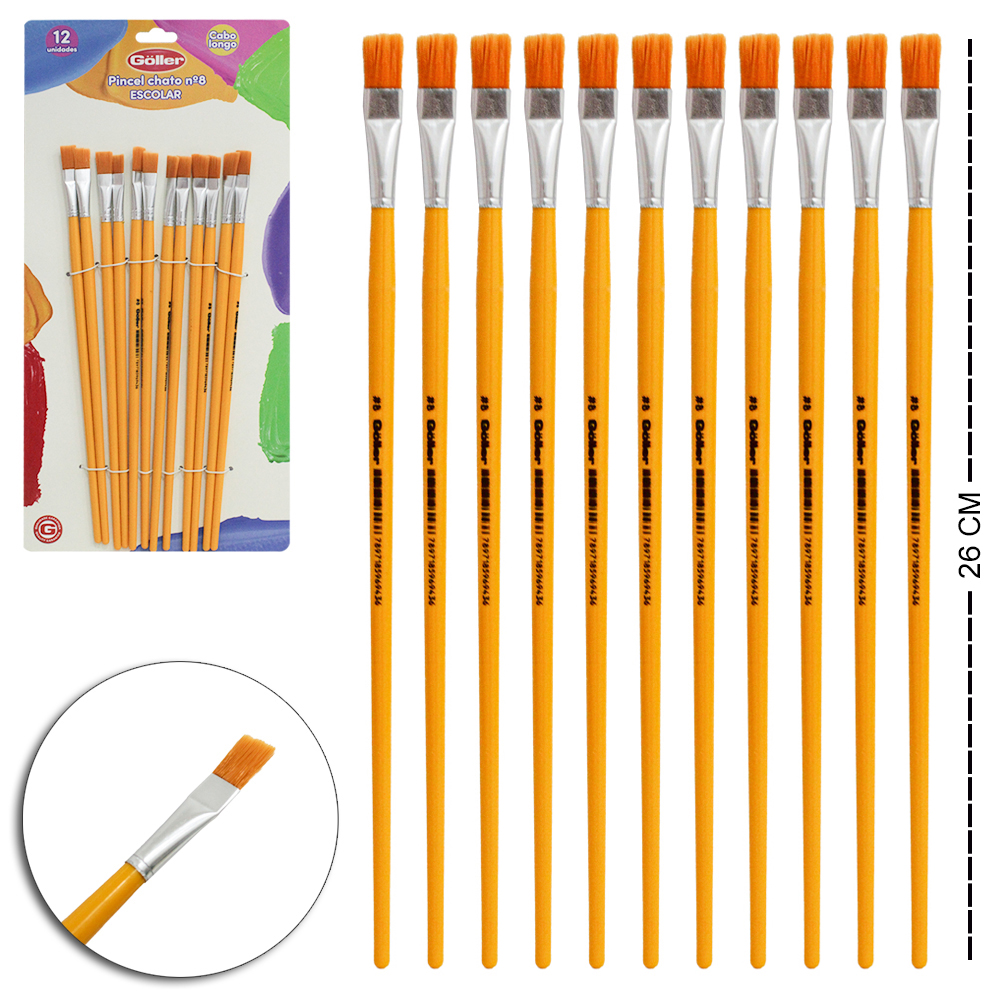 PINCEL CHATO Nº8 ESCOLAR CABO LONGO 12 PECAS 26CM