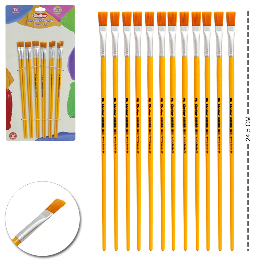 PINCEL CHATO Nº6 ESCOLAR CABO LONGO 12 PECAS 24,5CM 