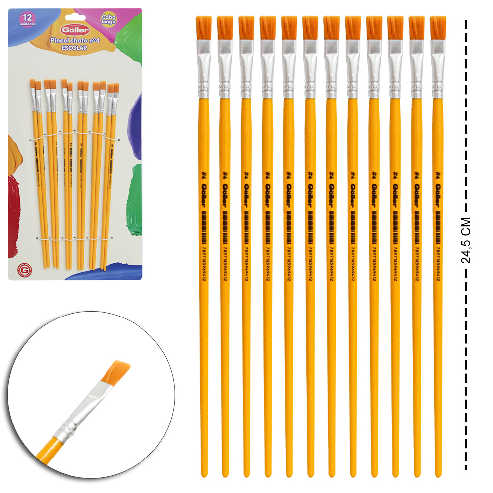 PINCEL CHATO Nº4 ESCOLAR CABO LONGO 12 PECAS 24,5CM