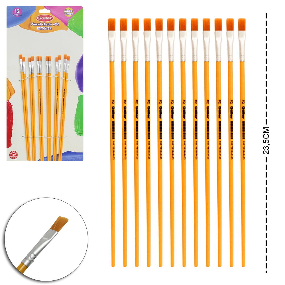 PINCEL CHATO Nº2 ESCOLAR CABO LONGO 12 PECAS 23,5CM