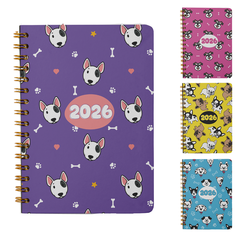 AGENDA 2026 CAPA DURA ESPIRAL DOGUINHOS 168 FOLHAS 15,2X11CM