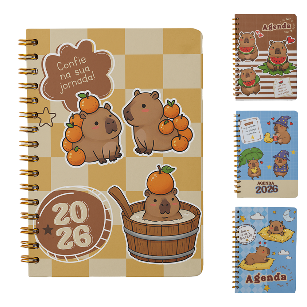 AGENDA 2026 CAPA DURA ESPIRAL CAPIVARA 168 FOLHAS 15,2X11CM
