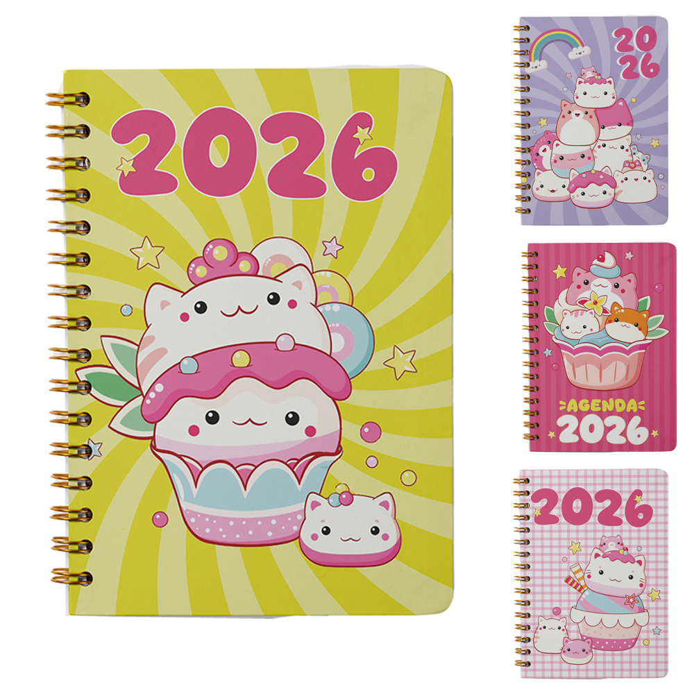 AGENDA 2026 CAPA DURA ESPIRAL CUTIECAT 168 FOLHAS 15,2X11CM