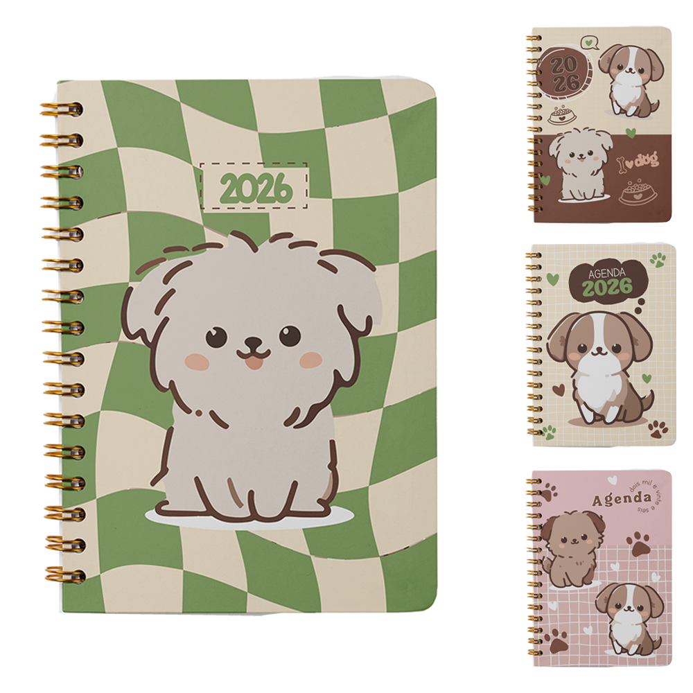 AGENDA 2026 CAPA DURA ESPIRAL DOG FOFINHO 168 FOLHAS 15,2X11CM