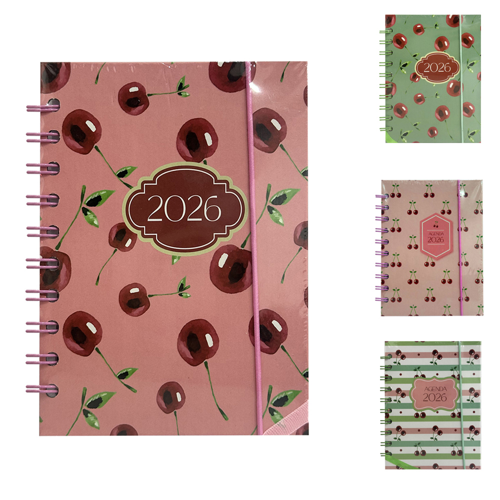 AGENDA 2026 CAPA DURA ESPIRAL CEREJAS 168 FOLHAS 15,2X11CM