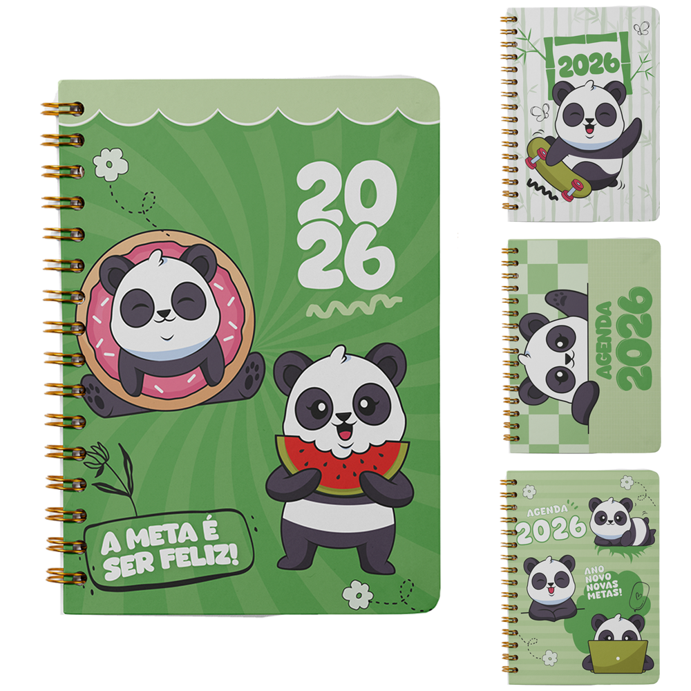 AGENDA 2026 CAPA DURA ESPIRAL CUTIEPANDA 168 FOLHAS 15,2X11CM