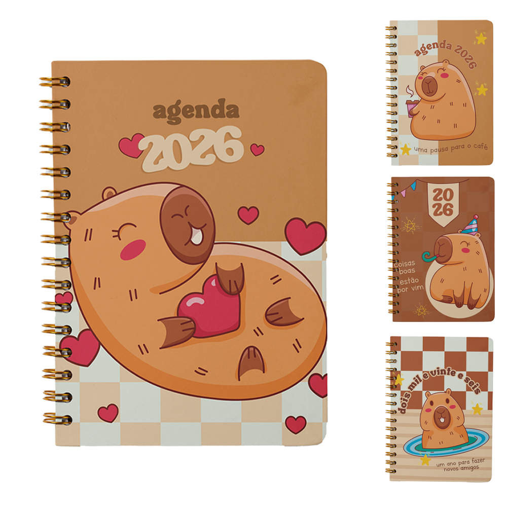 AGENDA 2026 CAPA DURA ESPIRAL CAPIVARA 168 FOLHAS 15,2X11CM