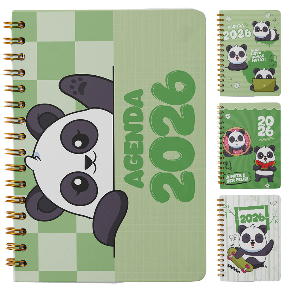 AGENDA 2026 CAPA DURA ESPIRAL CUTIEPANDA 168 FOLHAS 18,7X13,7CM