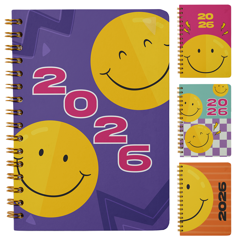 AGENDA 2026 CAPA DURA ESPIRAL SMILES 168 FOLHAS 18,7X13,7CM
