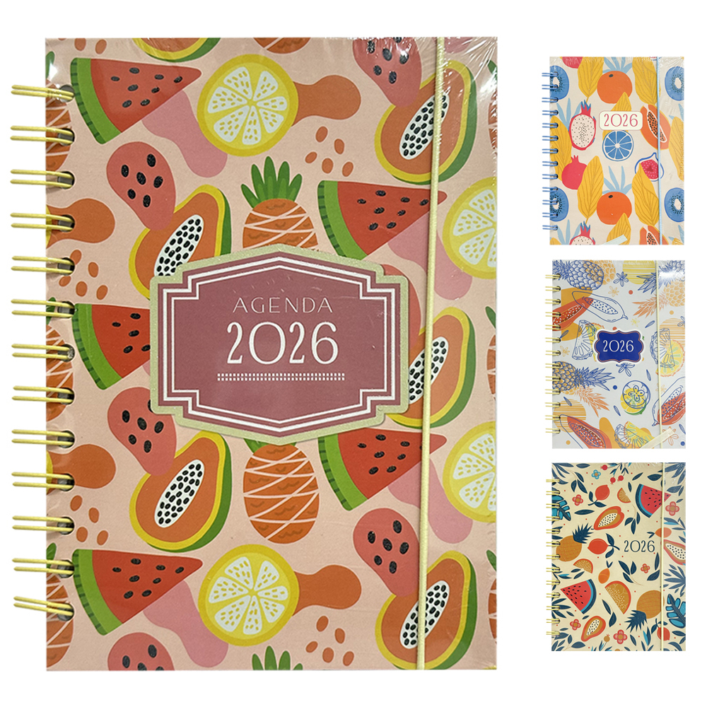 AGENDA 2026 CAPA DURA ESPIRAL FRUTAS 168 FOLHAS 18,7X13,7CM