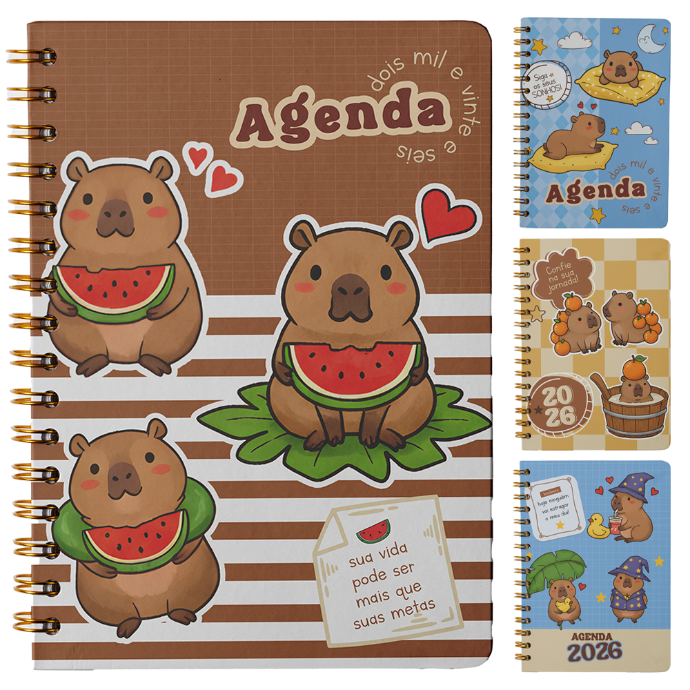 AGENDA 2026 CAPA DURA ESPIRAL CAPIVARA 168 FOLHAS 18,7X13,7CM