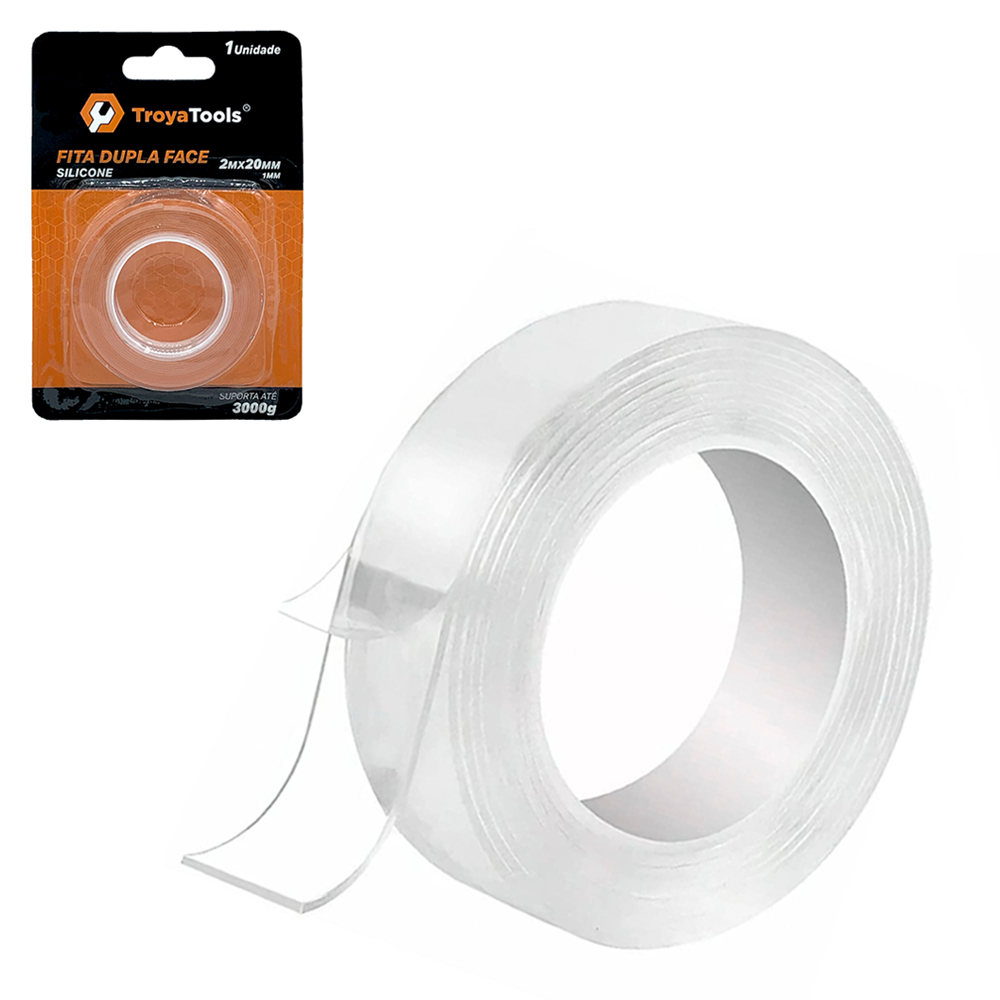 FITA ADESIVA DUPLA FACE TRANSPARENTE PERMANENTE 20MMX2M TROYA TOOLS