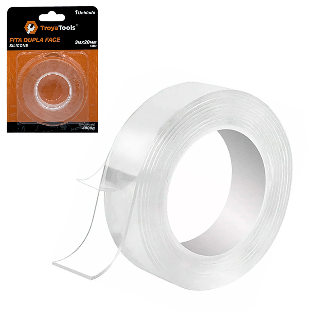 FITA ADESIVA DUPLA FACE TRANSPARENTE PERMANENTE 20MMX3M TROYA TOOLS