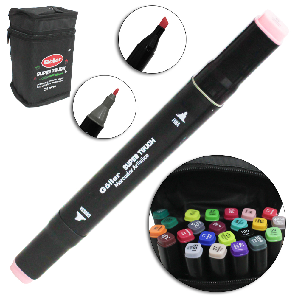 CANETA HIDROGRAFICA / HIDROCOR PONTA GROSSA E FINA DUPLA SUPER TOUCH COM 24 PECAS NO ESTOJO