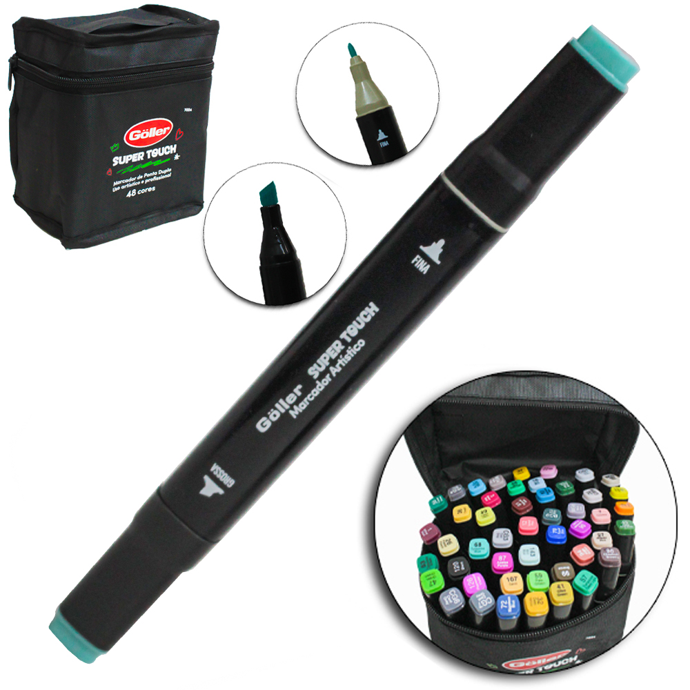 CANETA HIDROGRAFICA / HIDROCOR PONTA GROSSA E FINA DUPLA SUPER TOUCH COM 48 PECAS NO ESTOJO