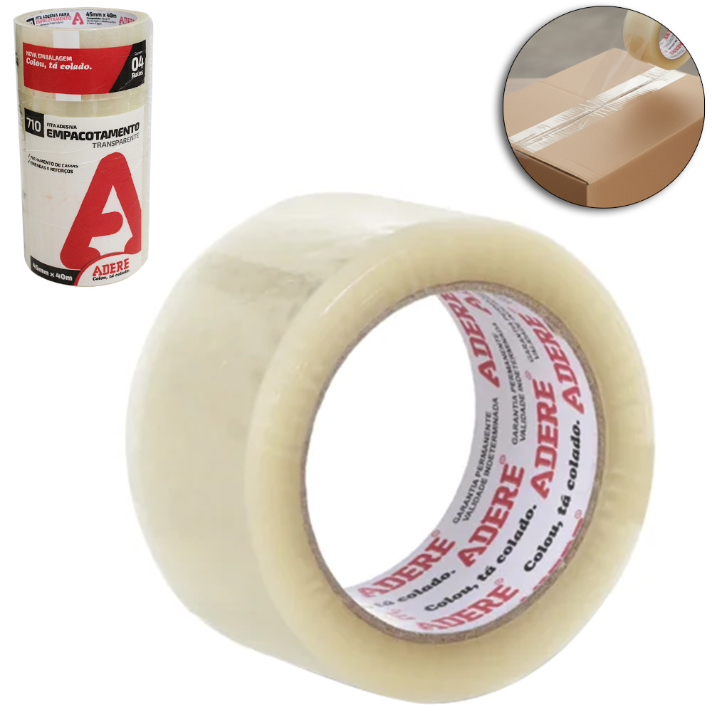 FITA DE EMPACOTAMENTO ADESIVA TRANSPARENTE COM 4 PECAS 45MMX40M