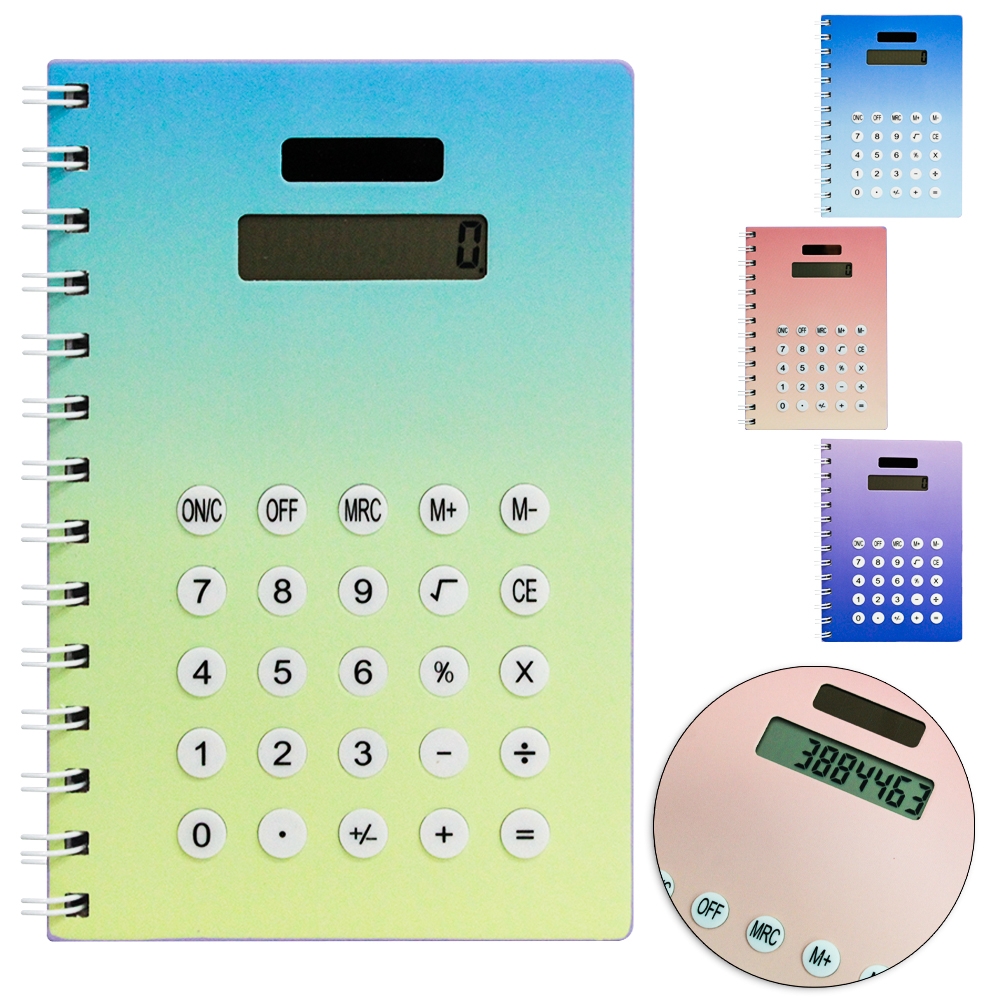 CADERNO CADERNETA CAPA DURA ESPIRAL COM CALCULADORA 160 FOLHAS 18X13CM