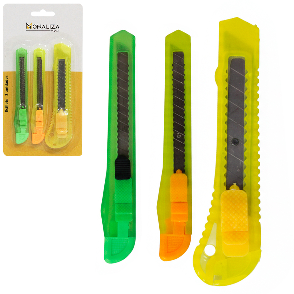 ESTILETE LAMINA LARGA / ESTREITA 16/9MM DE PLASTICO 3 PECAS