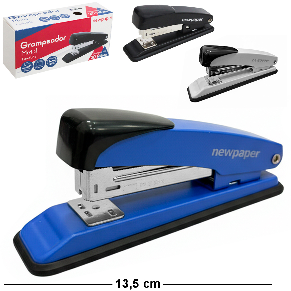 GRAMPEADOR DE METAL / PLASTICO PRETO NEWPAPER 24/6 E 26/6 13,5CM