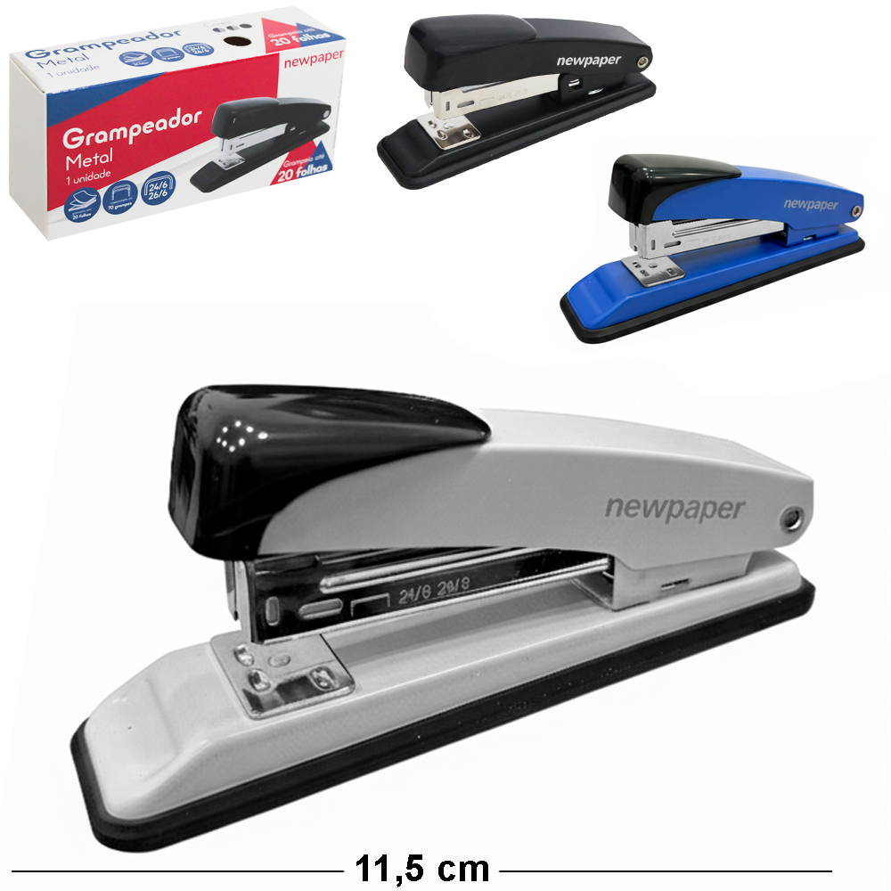 GRAMPEADOR DE METAL / PLASTICO PRETO NEWPAPER 24/6 E 26/6 11,5CM