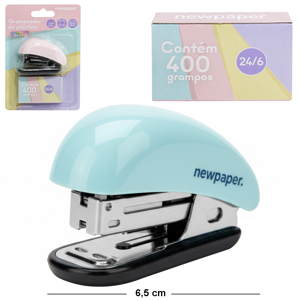 MINI GRAMPEADOR DE METAL / PLASTICO COM EXTRATOR DE GRAMPO + CAIXA COM GRAMPOS NEWPAPER 24/6