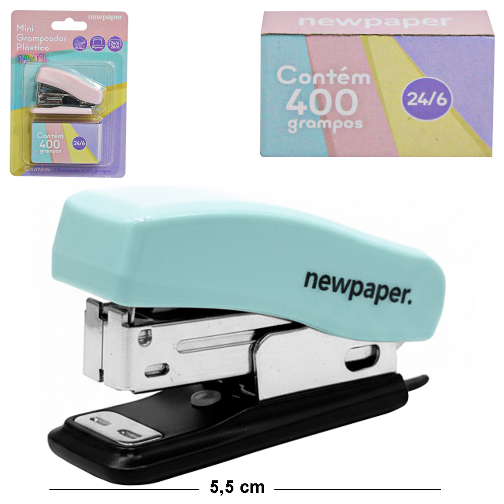 MINI GRAMPEADOR DE METAL / PLASTICO COM EXTRATOR DE GRAMPO + CAIXA COM GRAMPOS NEWPAPER 24/6