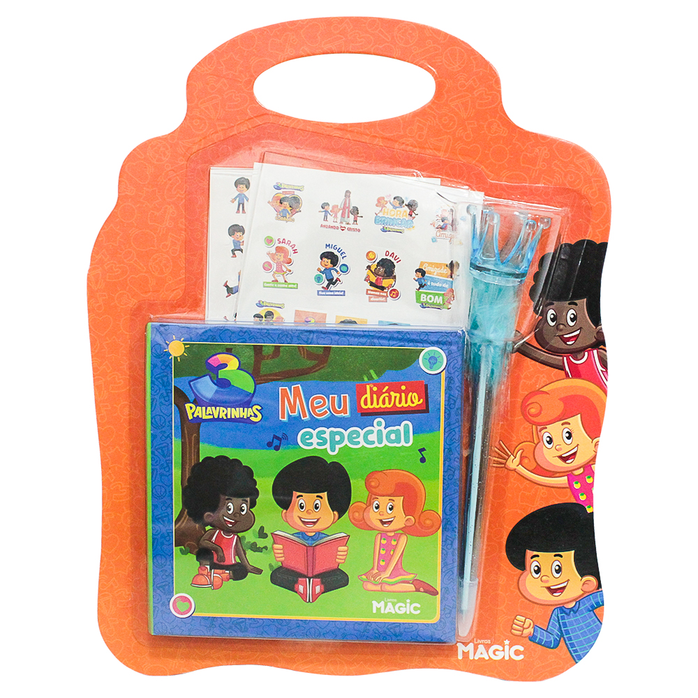 DIARIO 3 PALAVRINHAS COM ADESIVOS + CANETA 14X14CM