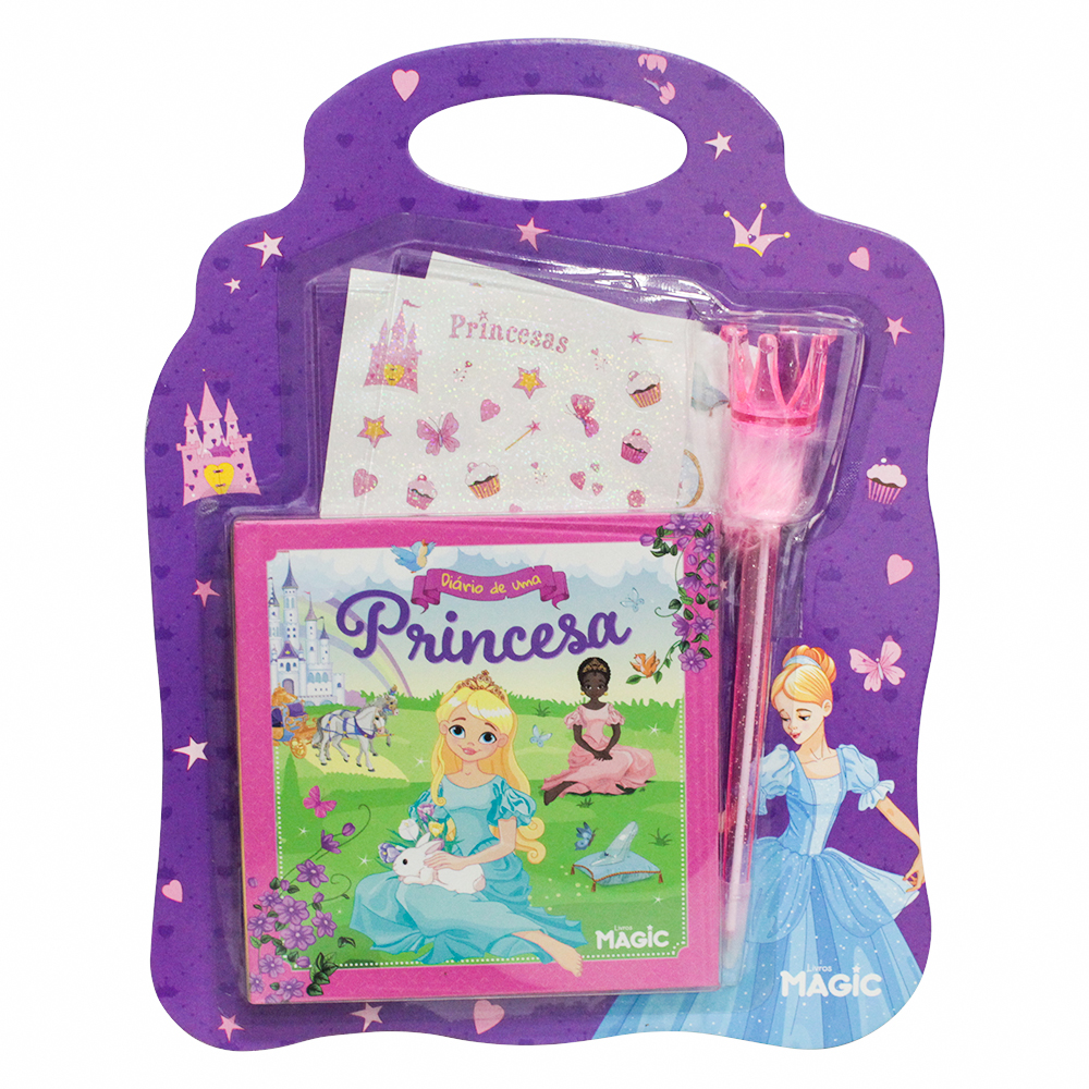 DIARIO PRINCESA COM ADESIVOS + CANETA 14X14CM