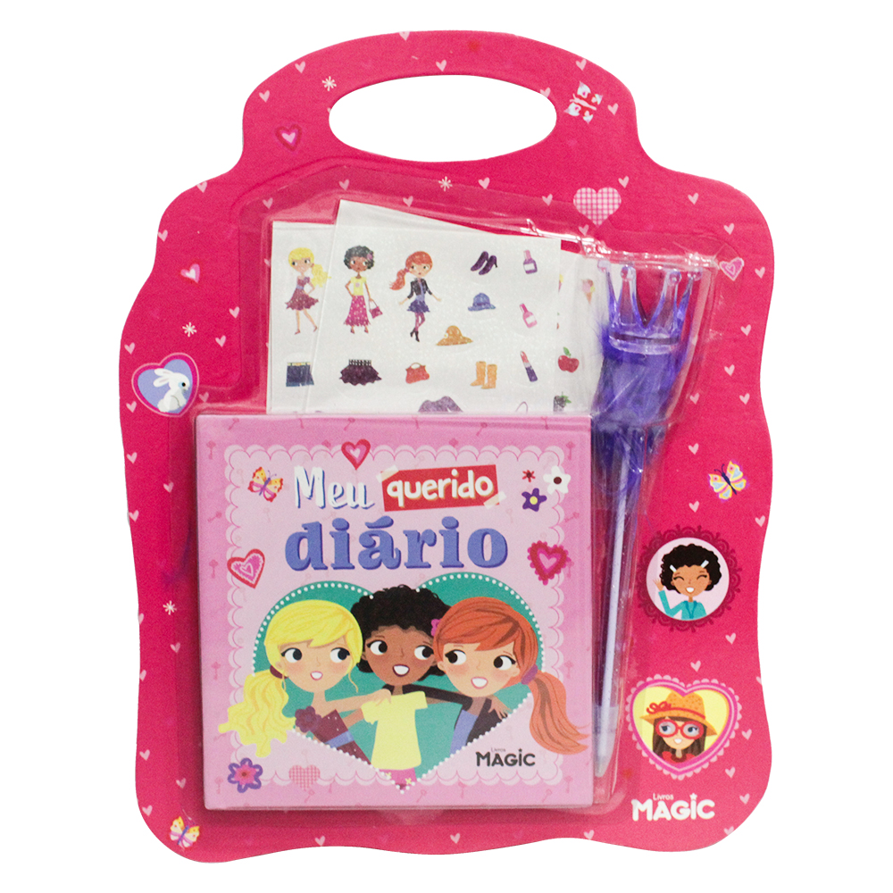 DIARIO MEU QUERIDO DIARIO COM ADESIVOS + CANETA 14X14CM