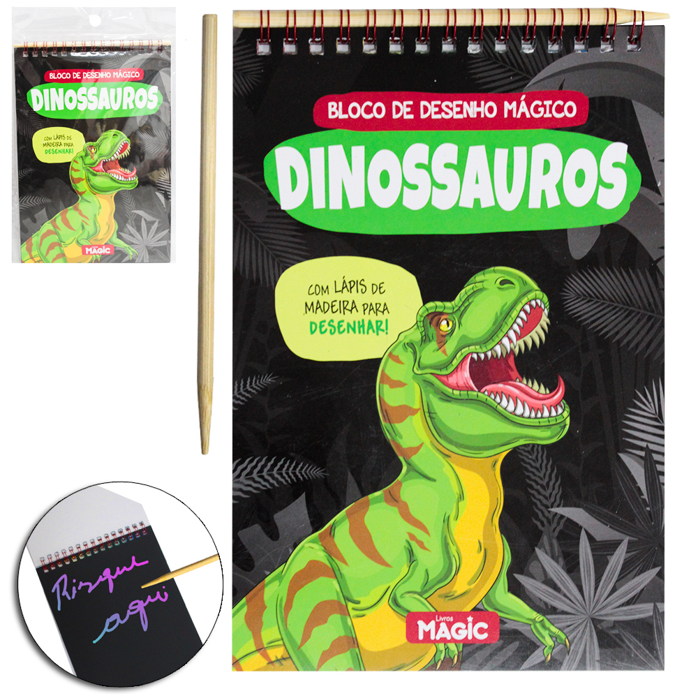CADERNETA / BLOCO DE ANOTACAO ESPIRAL DESENHO MAGICO DINOSSAUROS A5 8 FOLHAS 20,5X14CM