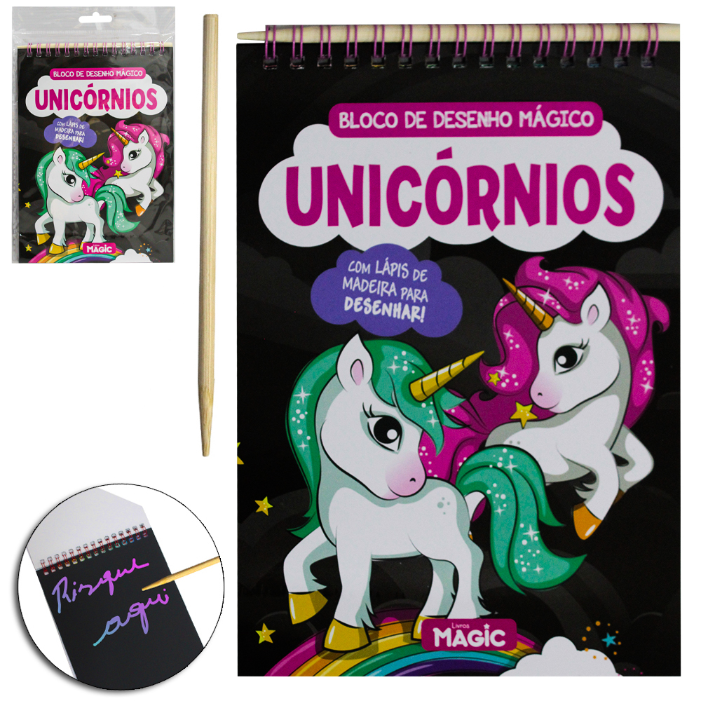 CADERNETA / BLOCO DE ANOTACAO ESPIRAL DESENHO MAGICO UNICORNIOS A5 8 FOLHAS 20,5X14CM