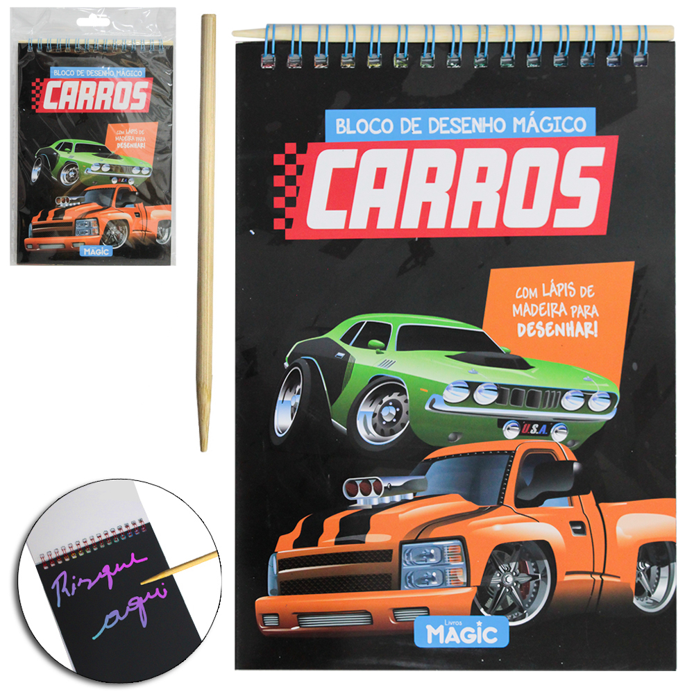 CADERNETA / BLOCO DE ANOTACAO ESPIRAL DESENHO MAGICO CARROS A5 8 FOLHAS 20,5X14CM