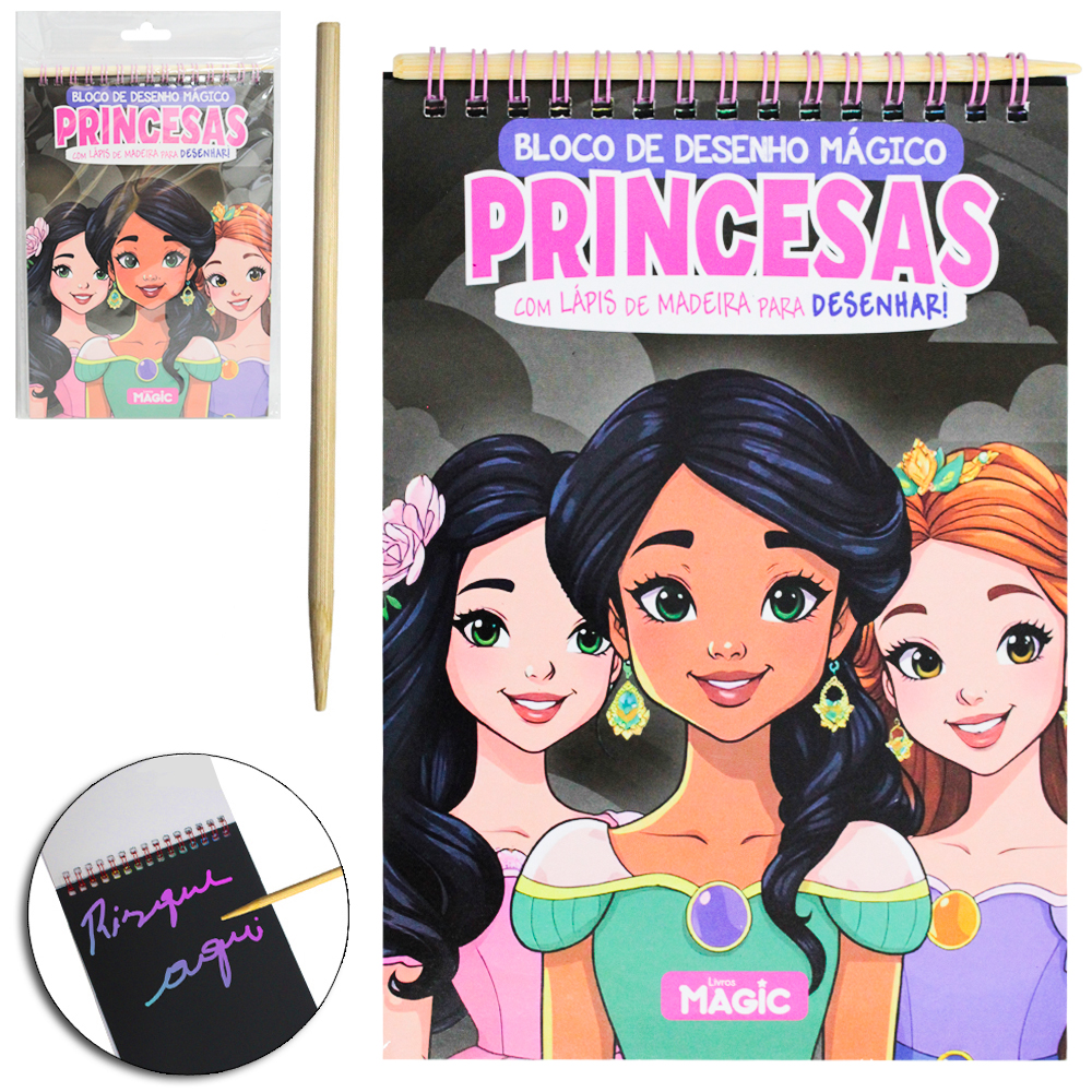 CADERNETA / BLOCO DE ANOTACAO ESPIRAL DESENHO MAGICO PRINCESAS A5 8 FOLHAS 20,5X14CM