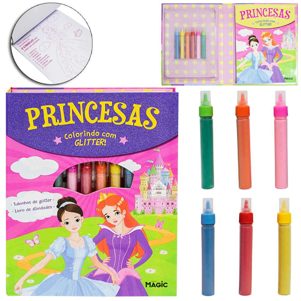 LIVRO ATIVIDADES PARA COLORIR PRINCESAS COM GLITTER
