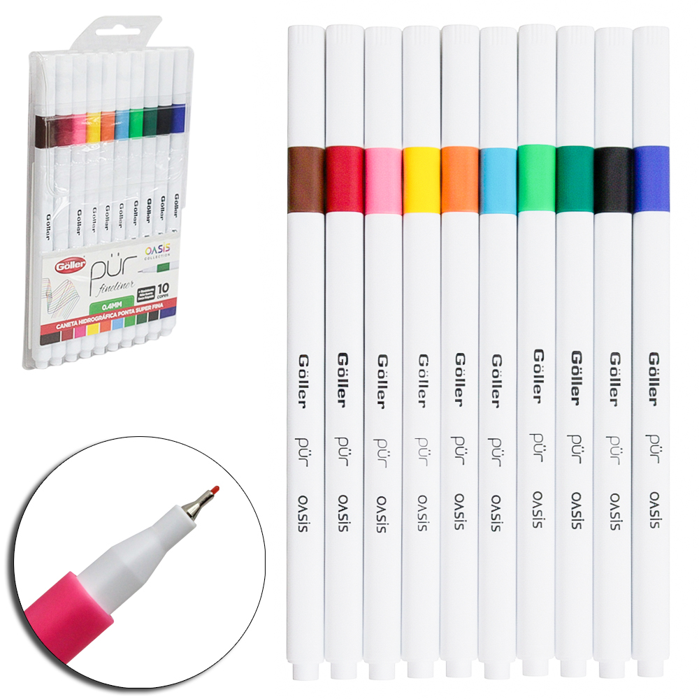 CANETA HIDROGRAFICA PONTA SUPER FINA 0.4MM PUR FINELINER OASIS COLLECTION COM 10 PECAS