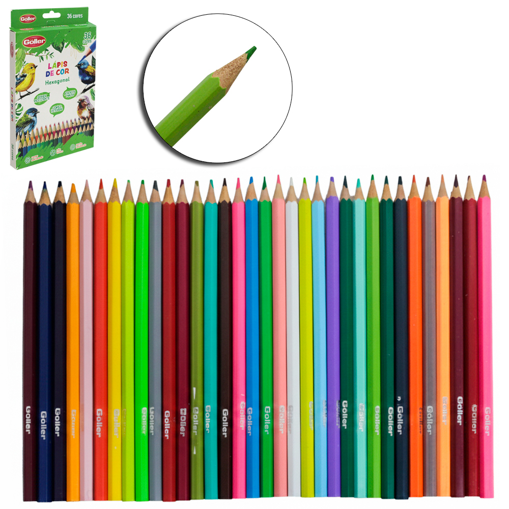 LAPIS DE COR HEXAGONAL COM 36 CORES