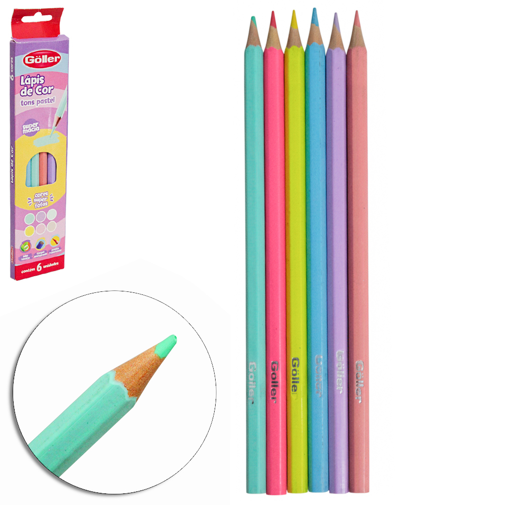 LAPIS DE COR SEXTAVADO TONS PASTEIS COM 6 CORES