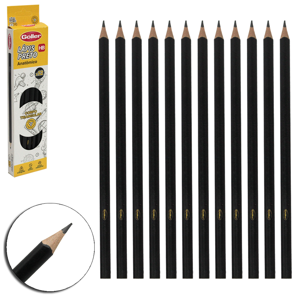 LAPIS PRETO TRIANGULAR HB N°2 COM 12 PECAS