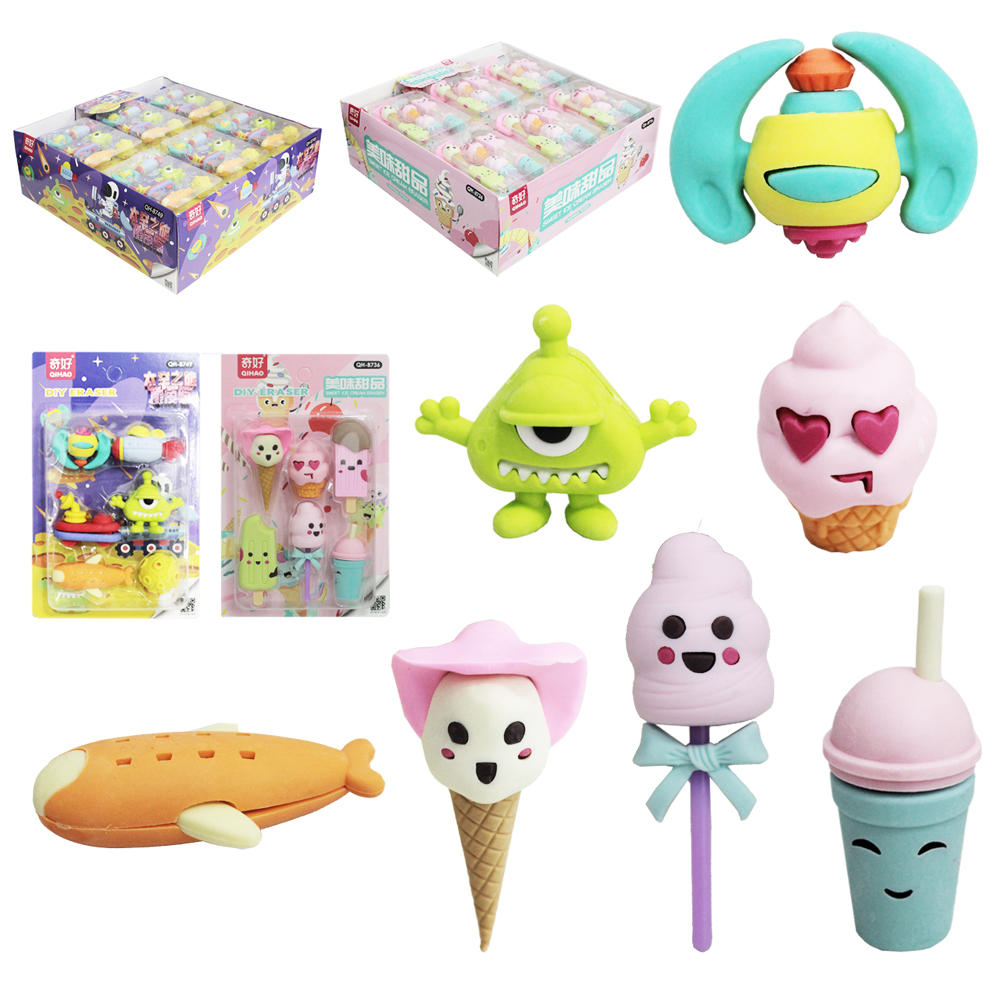 BORRACHA ESCOLAR DOCES / ESPACO SORTIDAS TOP KIDS COM 6 PECAS DP PLAY