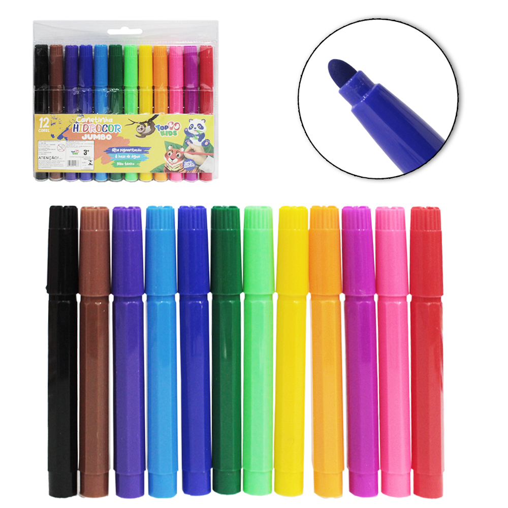 CANETA HIDROGRAFICA / HIDROCOR JUMBO TOP KIDS COM 12 PECAS
