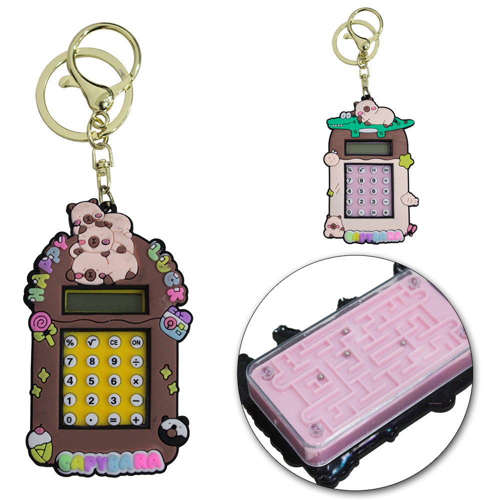 CALCULADORA ELETRONICA 8 DIGITOS CAPIVARA COM CHAVEIRO + JOGO A BATERIA 9X5CM