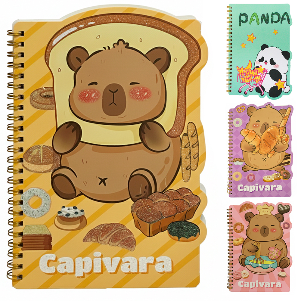 CADERNETA / BLOCO DE ANOTACAO ESPIRAL CAPIVARA / PANDA SORTIDOS 60 FOLHAS 22X15CM